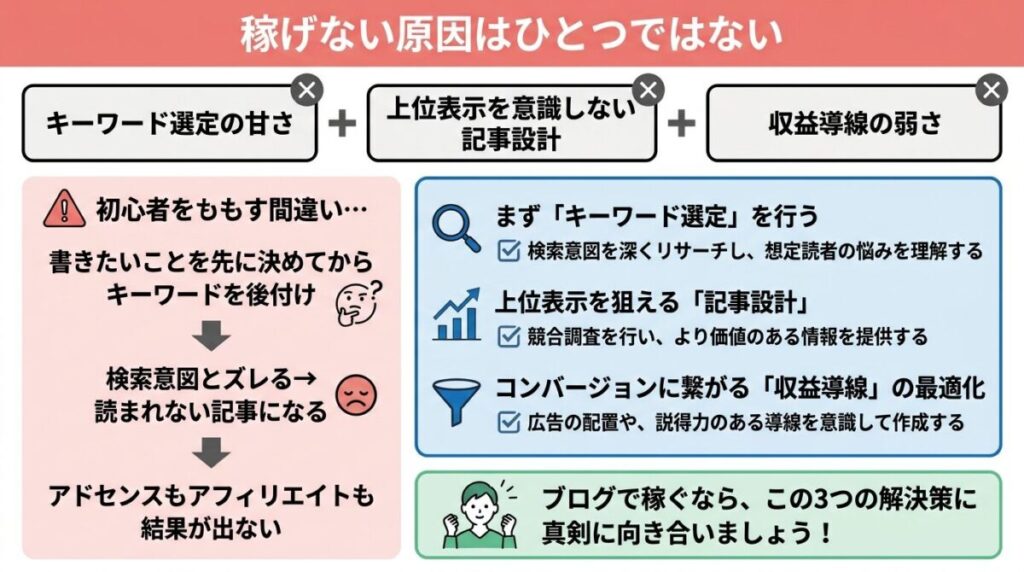 ブログで稼げない原因は何かのイメージ画像