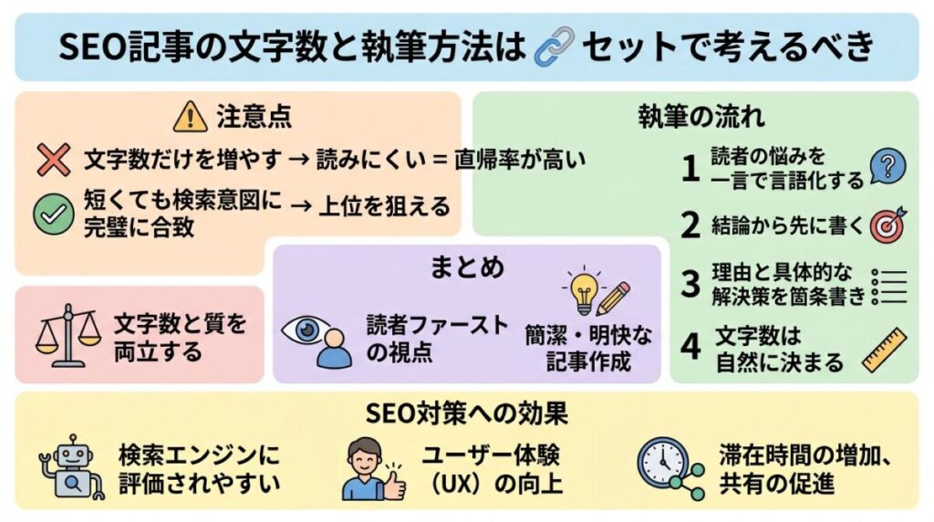 SEO記事の文字数と書き方のイメージ画像