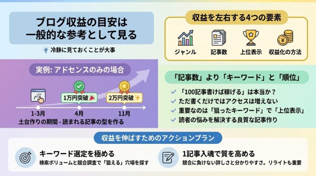 ブログ収益の目安と現実のイメージ画像