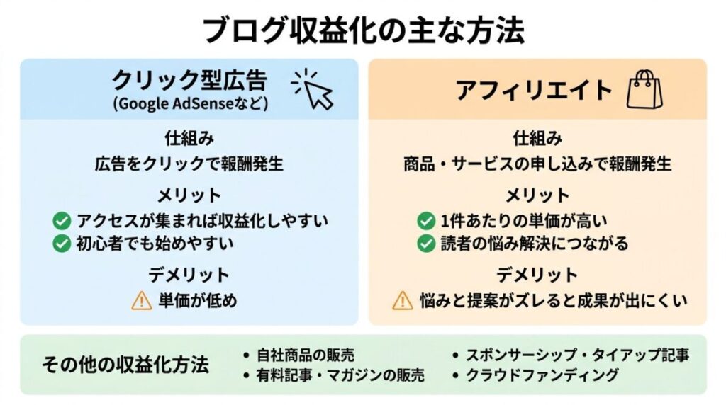 ブログ収益化の方法を比較のイメージ画像