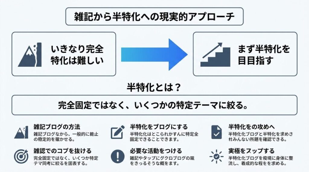 ブログの雑記から半特化へ移行する具体的な方法のイメージ画像