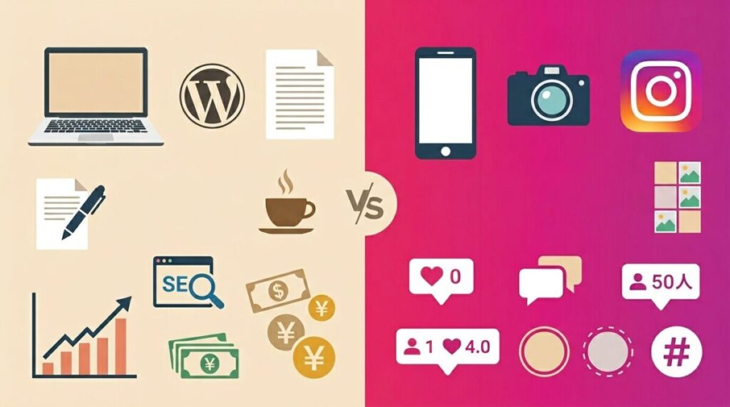 ブログとインスタの比較|初心者の収益化はどちらが有利かのイメージ画像