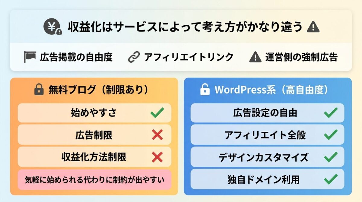 収益化と広告制約の違いのイメージ画像