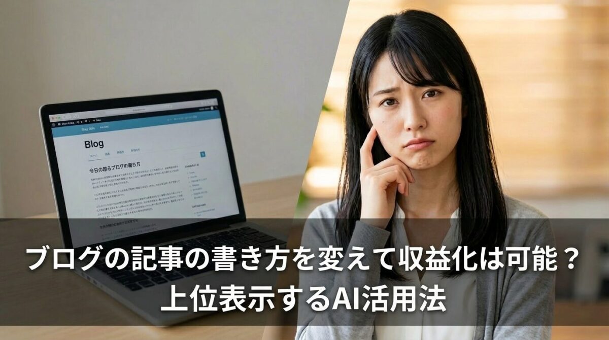 ブログの記事の書き方を変えて収益化は可能？上位表示するAI活用法のイメージ画像